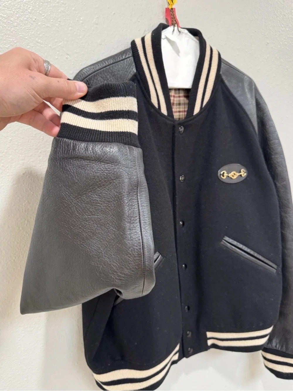 GUCCI Men’s Leather Varsity Jacket 2024 Leather & Black / Wool RARE Sz 56 XL